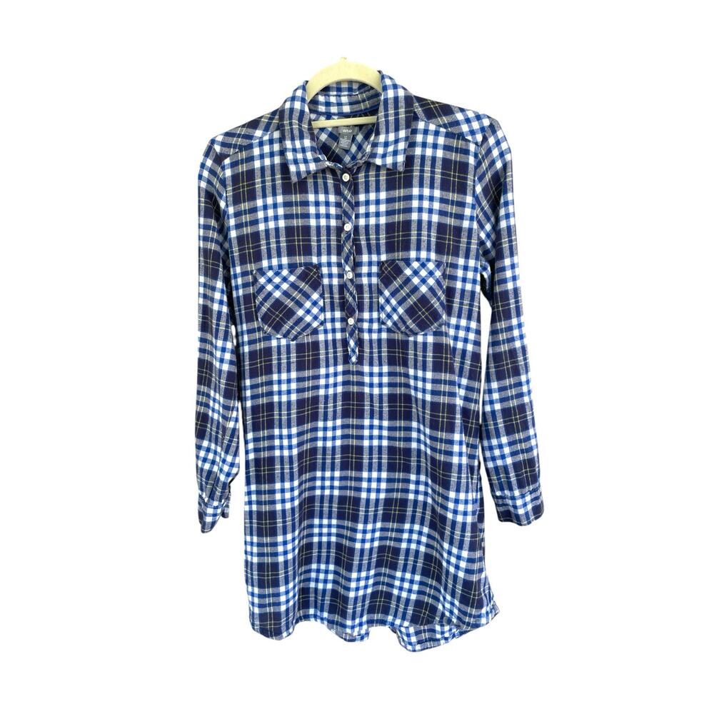 Aerie Blue Plaid Shirt Size S 1/2 Button Front Cotton Pockets Casual Flannel